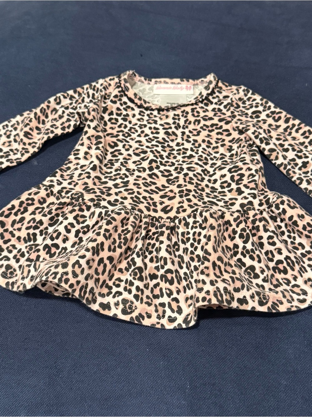 Bonnie Baby Pink Leopard Print Dress Cotton Long Sleeve 3-6m